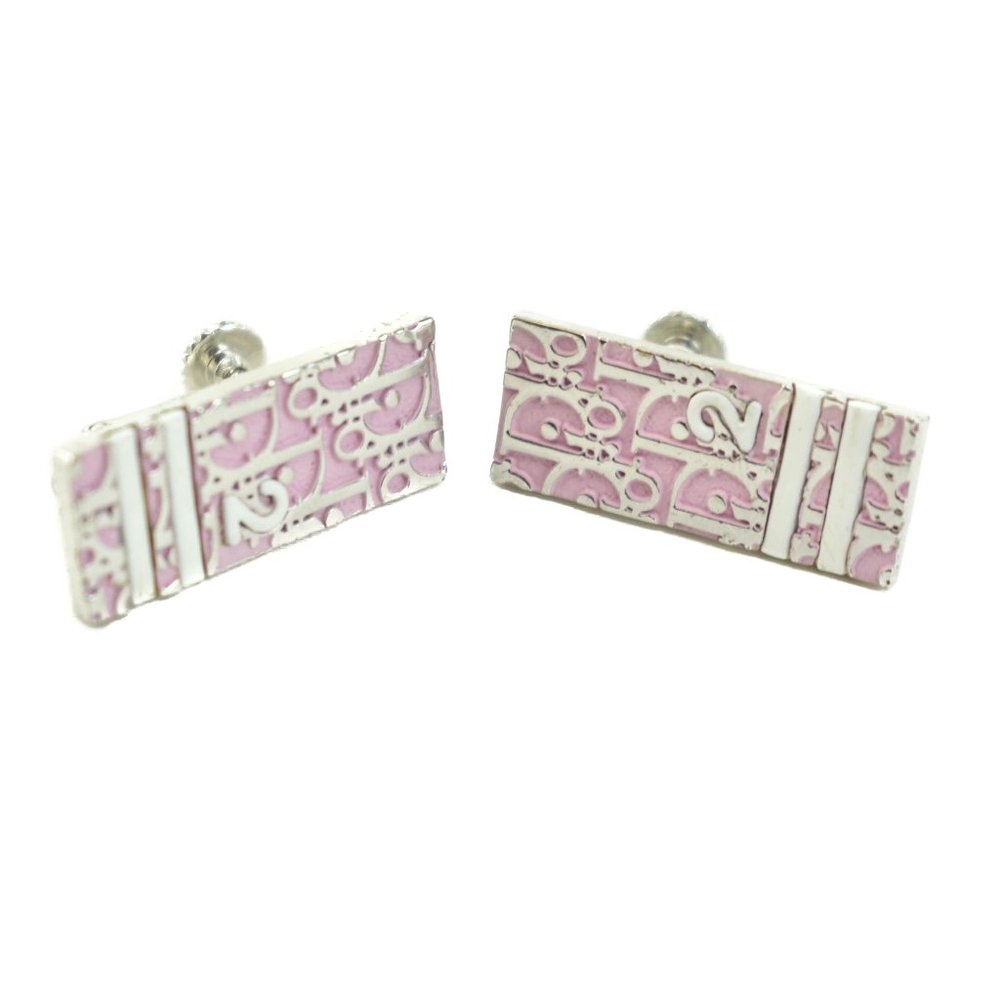 DIOR "Trotter 2": Light Pink & Silver Logo Earrings (ms) - Picture 5 of 6